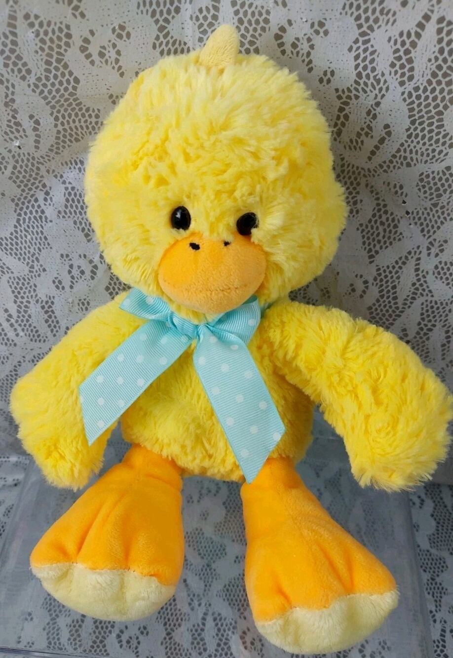 Animal Adventure Duck Chick Yellow Blue Bow Easter Basket 12" Plush Stuffed 2016